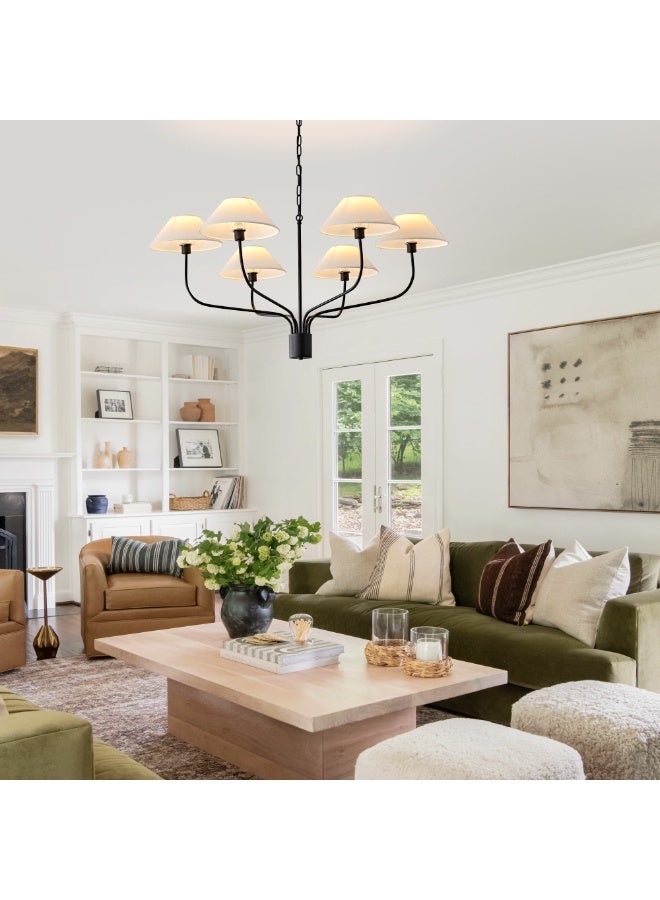 إرنيا الثريا السوداء الحديثة، المزودة بغطاء ضوء أبيض، مصمَّمة من ستة مصابيح، تركيبها في السلاسل في المطبخ أو غرفة المعيشة - Image 2